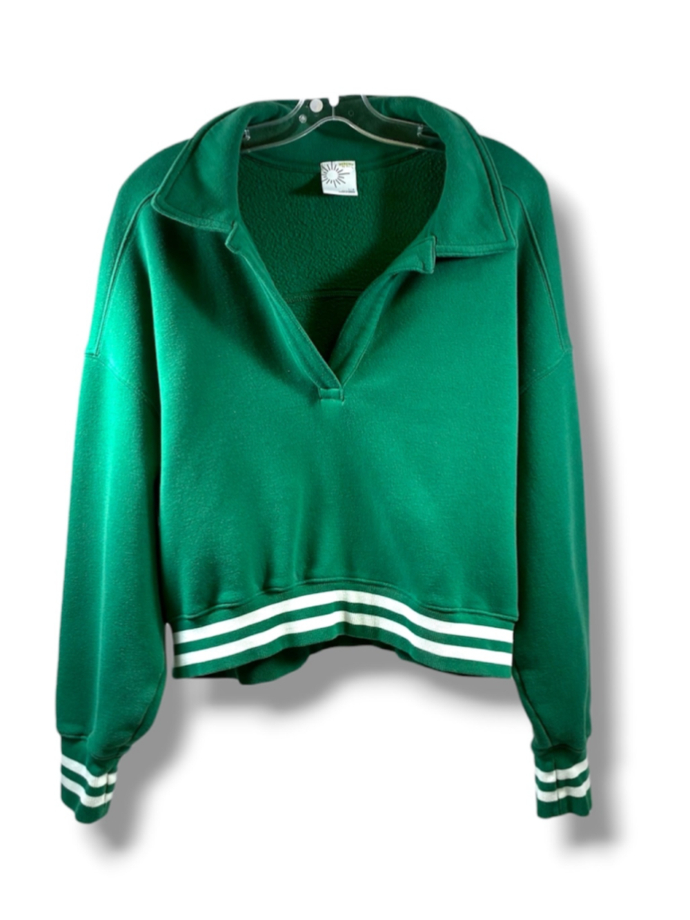 OFFLINE byAerie Cropped Henley Sweatshirt in Green White Size L